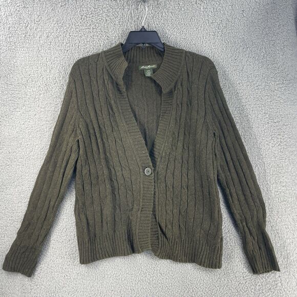 Eddie Bauer Womens Cardigan Sweater Grandpa Grandma Wool Blend Sz XL Olive Butto - Picture 5 of 6